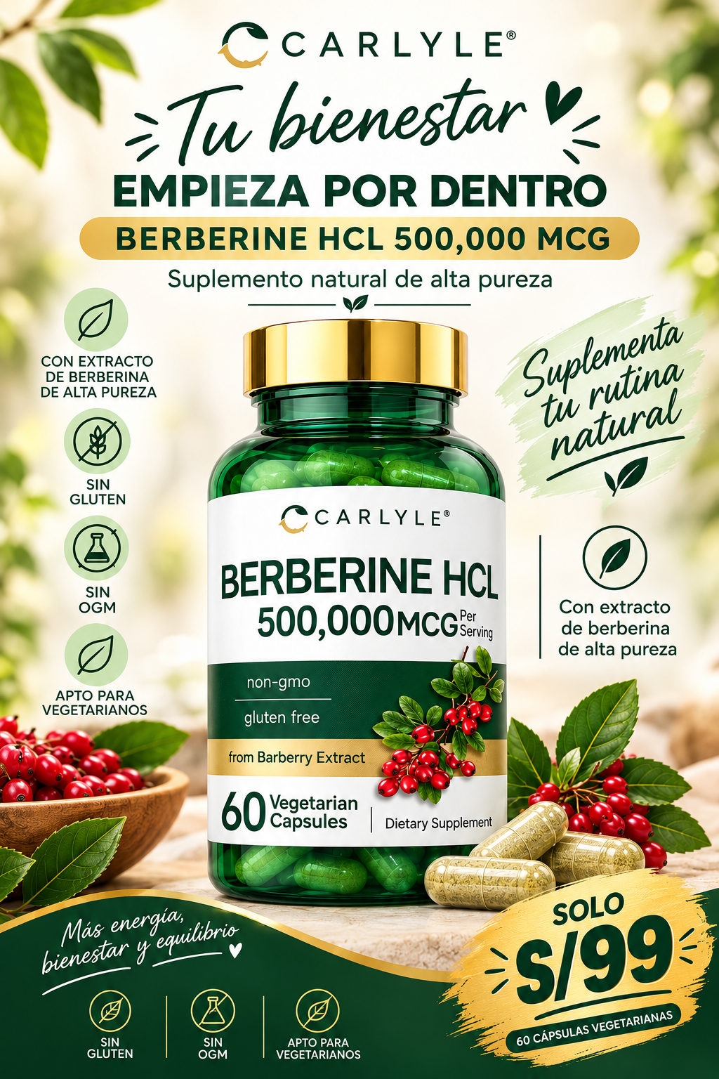 Berberina HCL 500 MG - Carlyle